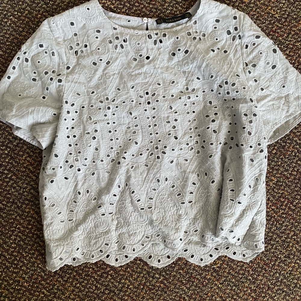 Zara light grey eyelet crop top